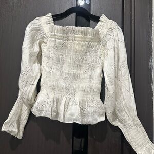 All Saints White Smocked Blouse